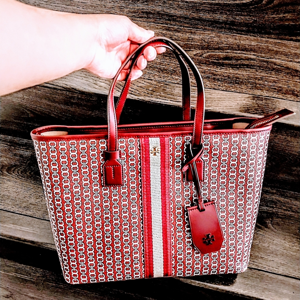 Authentic Tory Burch Deep Red Wine Chain Link Tot… - image 4